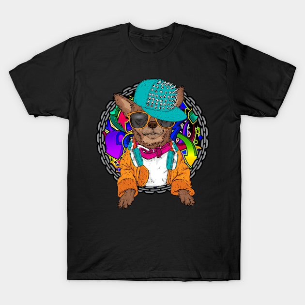 Street Dog Chihuahua Graffiti with Chain Dog lovers T-Shirt by letnothingstopyou